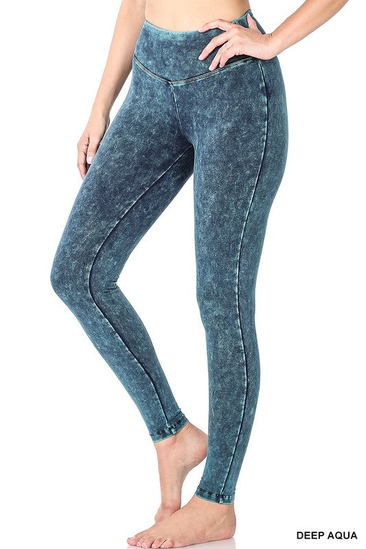 Styletrendy Mineral Washed Wide Waistband Yoga Leggings
