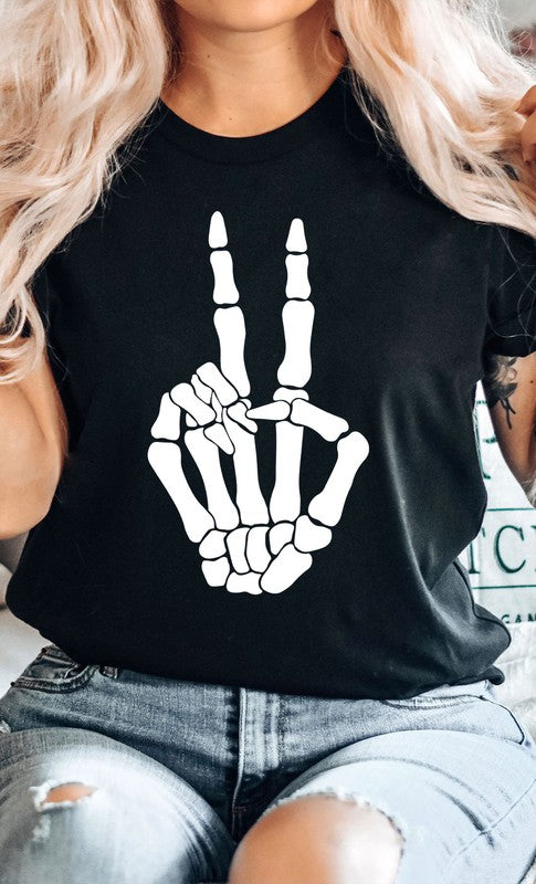 Styletrendy Skeleton Peace Sign Graphic Tee
