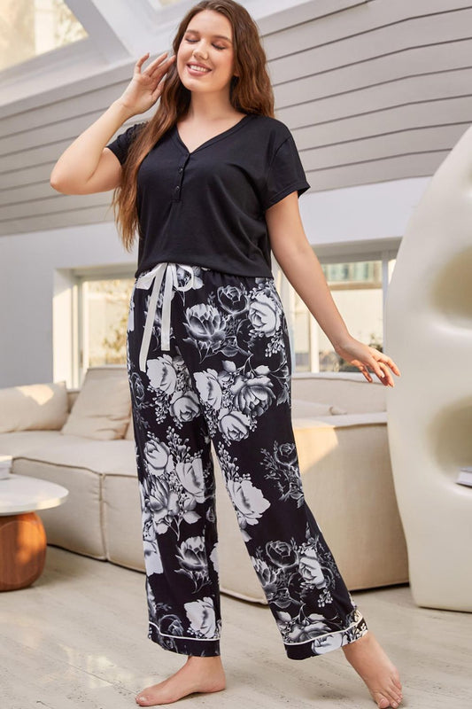 Styletrendy V-Neck Top and Floral Pants Lounge Set